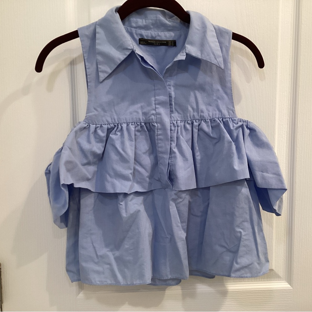 Zara Light Blue Ruffled Blouse